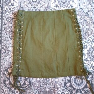 Olive Lace-Up Mini Skirt